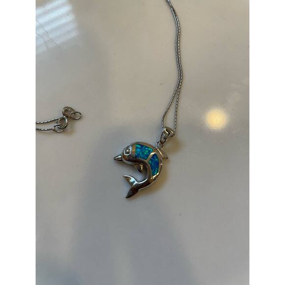 STERLING SILVER NWOT Blue Dolphin Pendant Necklace - Picture 2 of 5